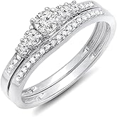 Dazzlingrock Collection 0.45 Ctw 10k Solid Gold Round Diamond Womens 5 Stone Bridal Engagement Ring Matching Band Set