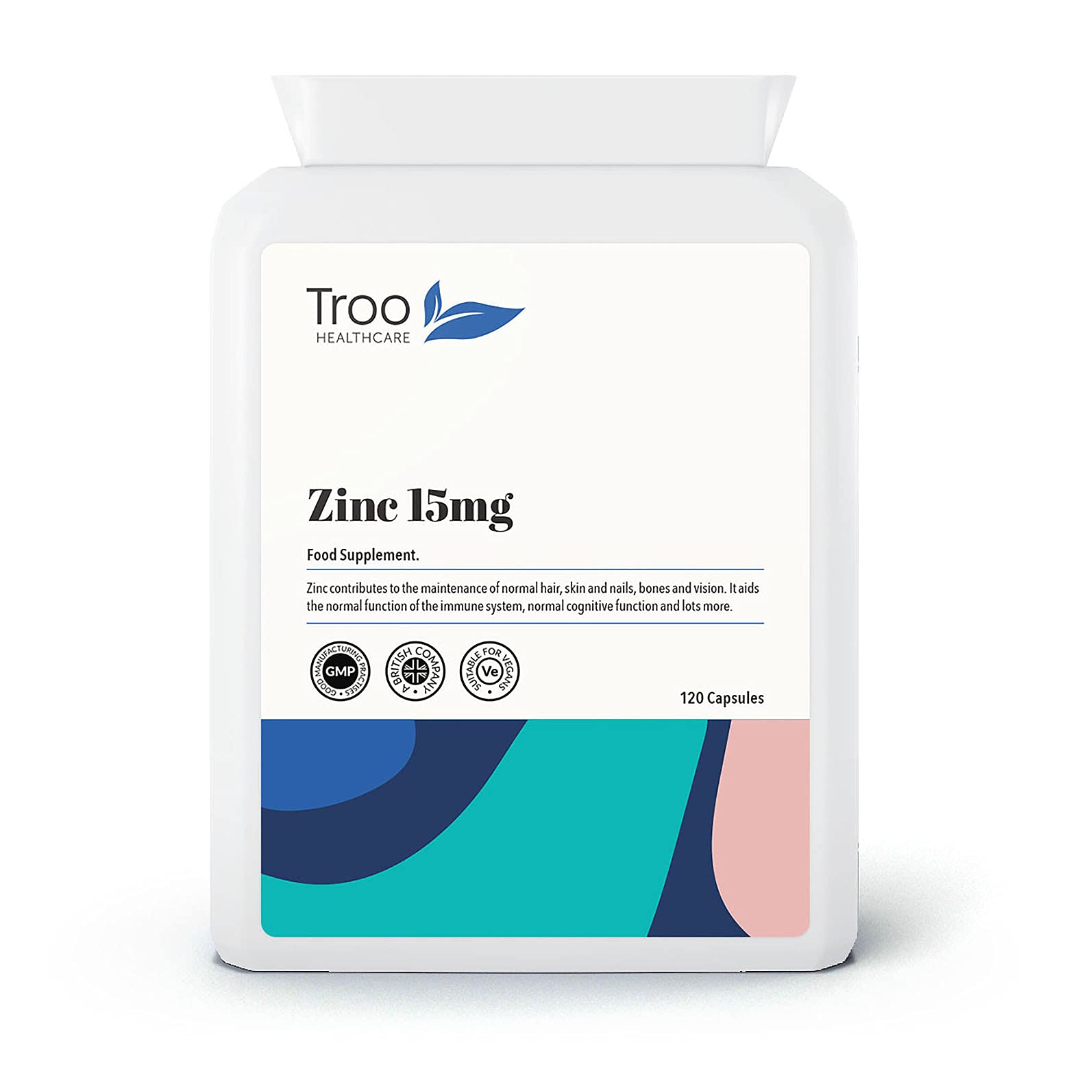 Troo Health Care Zinc 15mg 120 Capsules - Essential Mineral Supplement for Immune System Support and Skin, Hair & Nail Care
