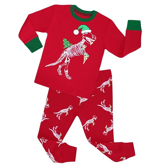 YuanDian Jungen Mädchen Weihnachten Schlafanzug 2 Stück Set 100% Baumwolle Kinder Nachtwäsche Cartoon Drucken Langarm Pyjama 