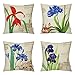HIPPIH 4 Packs Pillow Covers - Throw Pillowcases Cotton Linen Sofa & Bed Home Decor Design 18 X 18 Inch Cushion Covers, Four Flowers