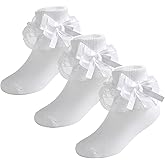 WEIDUAINI Baby Girls Socks Black and White Turn Cuff Lace Bow Ruffle Socks for Kids and Infants Toddlers