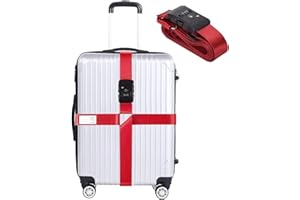 MISUMOR Luggage Straps for Suitcases TSA Approved Heavy Duty Adjustable Travel Belt Cross Suitcase Belts Luggage Tags with Name ID Card Travel Accessories Fit for 20-32 Inch Suitcase (Red)