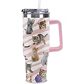 Duzieda Cute Cats Tumbler, 40 oz Insulated Stainless Steel Tumbler with Handle and Straw, Large Capacity Travel Mug with Lid, Double Wall Vacuum Cup