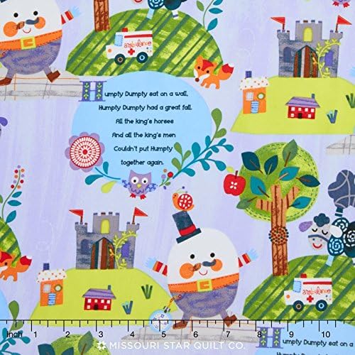 1/2 Yard - Humpty Dumpty Mother Goose on Blue Cotton Fabric (Great for Quilting, Sewing, Craft Projects, Quilt, Throw Pillows & More) 1/2 Yard X 44"