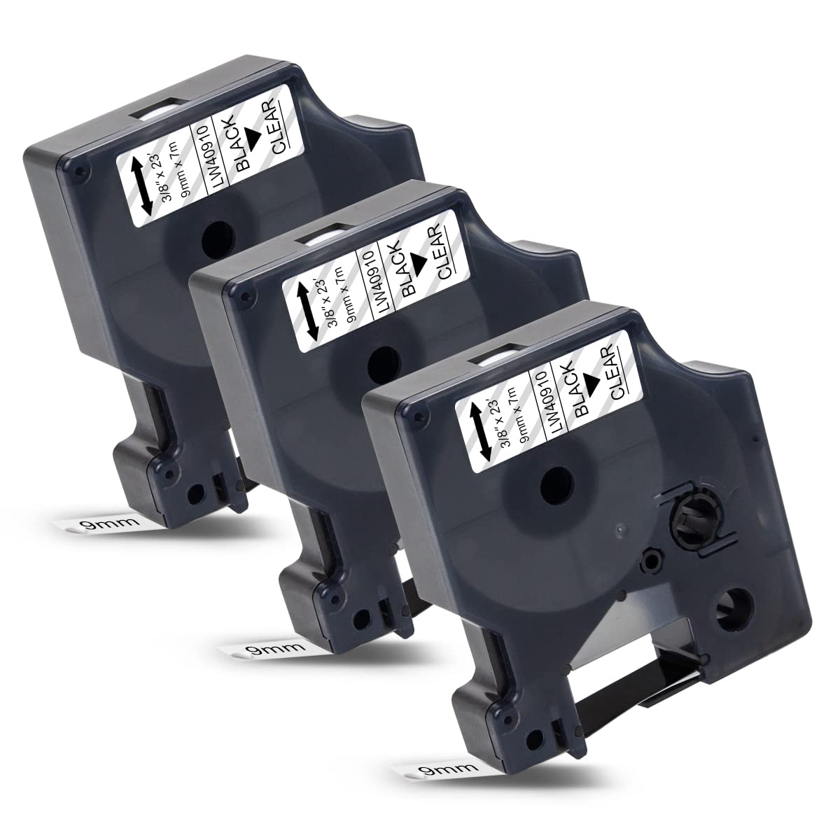 Welabel Compatible Dymo D1 Labels Black on Clear 40910 Tape 9mm x 7m S0720670 Cassette for LabelManager 160 210D 360D 280 420P 500TS Labelpoint 250 150 100 Labelwriter 450 Duo Printer, 3-Pack