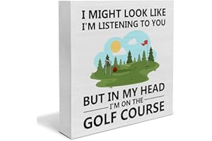YIDOU I'm on the Golf Course Wood Box Sign Decor Desk Sign Golfing Wooden Box Block Sign Rustic Home Office Shelf Wall Decoration Gift for Golf Lover