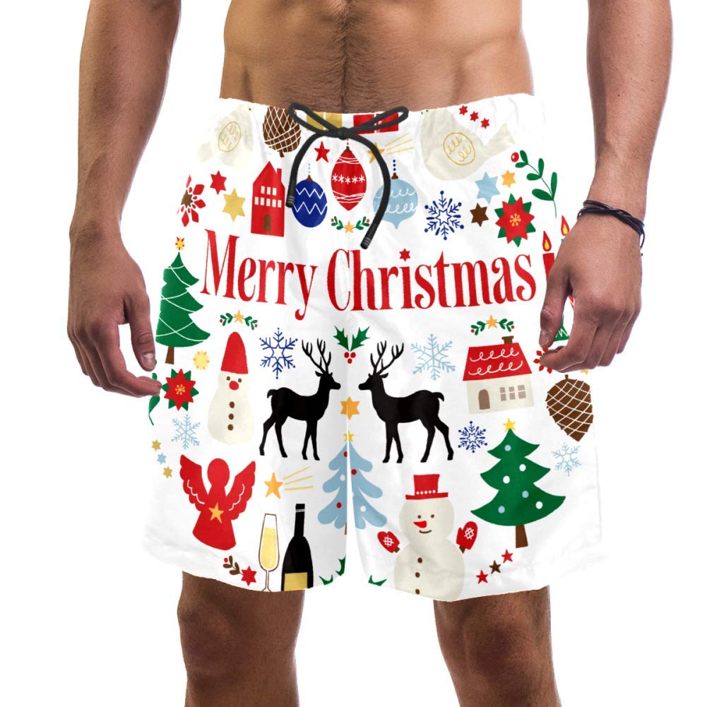 Eslifey Man Beach Shorts Christmas Symbols Swim Trunks Elastic Swimsuit Board Shorts for Men