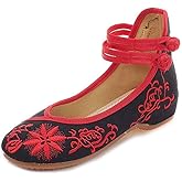 TangDao Women's Casual Flat Chinese Embroidered Floral Cheongsam Walking Mary Jane Ballet Shoes for Women