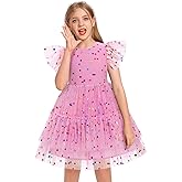 Girls Sequin Dress Toddler Shiny Rainbow Stars Tulle Dresses Ruffle Sleeve Birthday Party Photo Shoot Pink Polka dots 9-10 Years