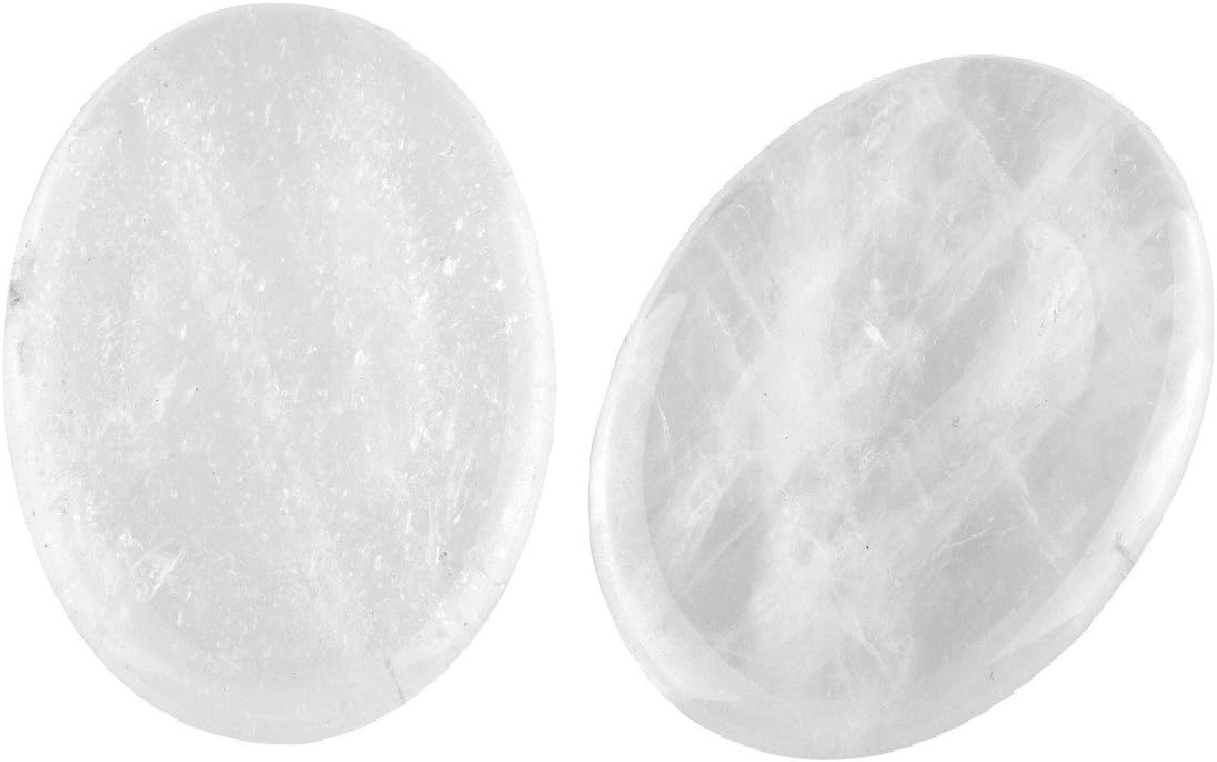 Shanxing Pack of 2 Natural Clear Quartz Thumb Worry Stones for Anxiety Stress Relief Oval Pocket Palm Tumbled Stones Reiki Healing Thumb Crystal Gift for Mum Women Chakra Meditation with Gift Box