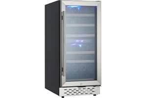 Vossfamul Mini Wine Refrigerator Cooler - 28 Bottles Dual Temp Control Wine Fridge, Perfect Small Freestanding Wine Cooler & Built-in Wine Cellar Touch Control for All Wine & Beer Lovers