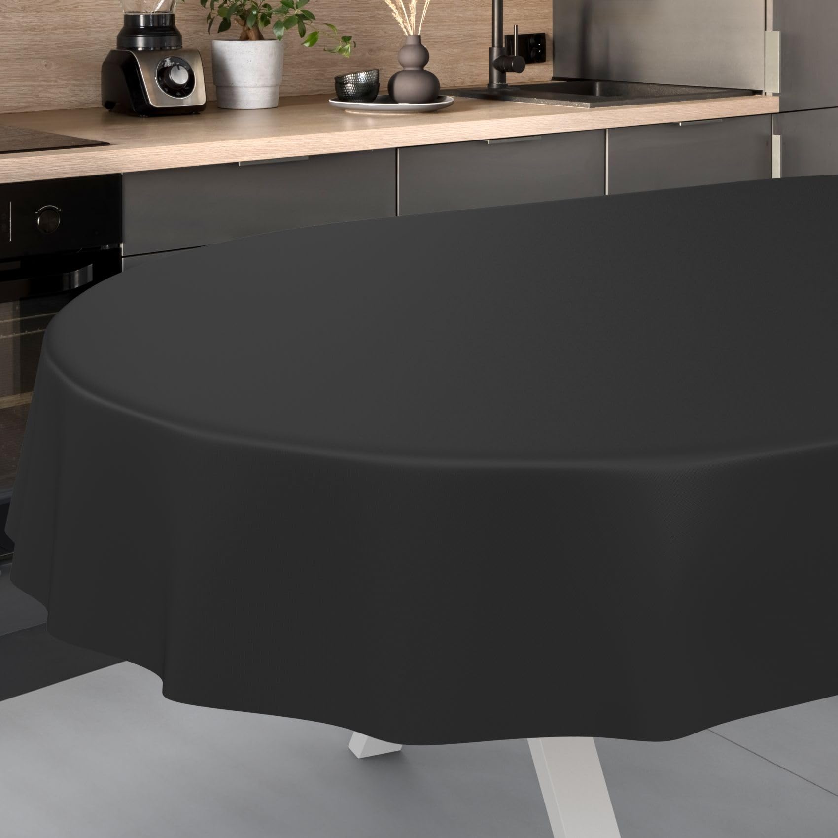 ANRO Oilcloth Tablecloth Washable Oilcloth Garden Tablecloth Outdoor Indoor Oval 200 x 140 cm Cut Edge Black