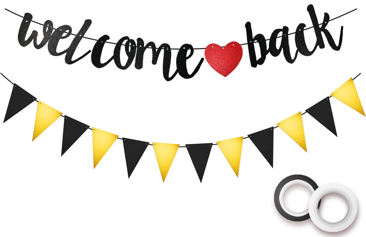 Koliphy Welcome Back Garland and Black Decorations for Classroom, School, Homecoming, Family Returning Party Supplies