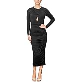 Rachel Rachel Roy Womens Ericka Long Sleeve Cross-Front Cutout Ruched Bodycon Midi Party Dress