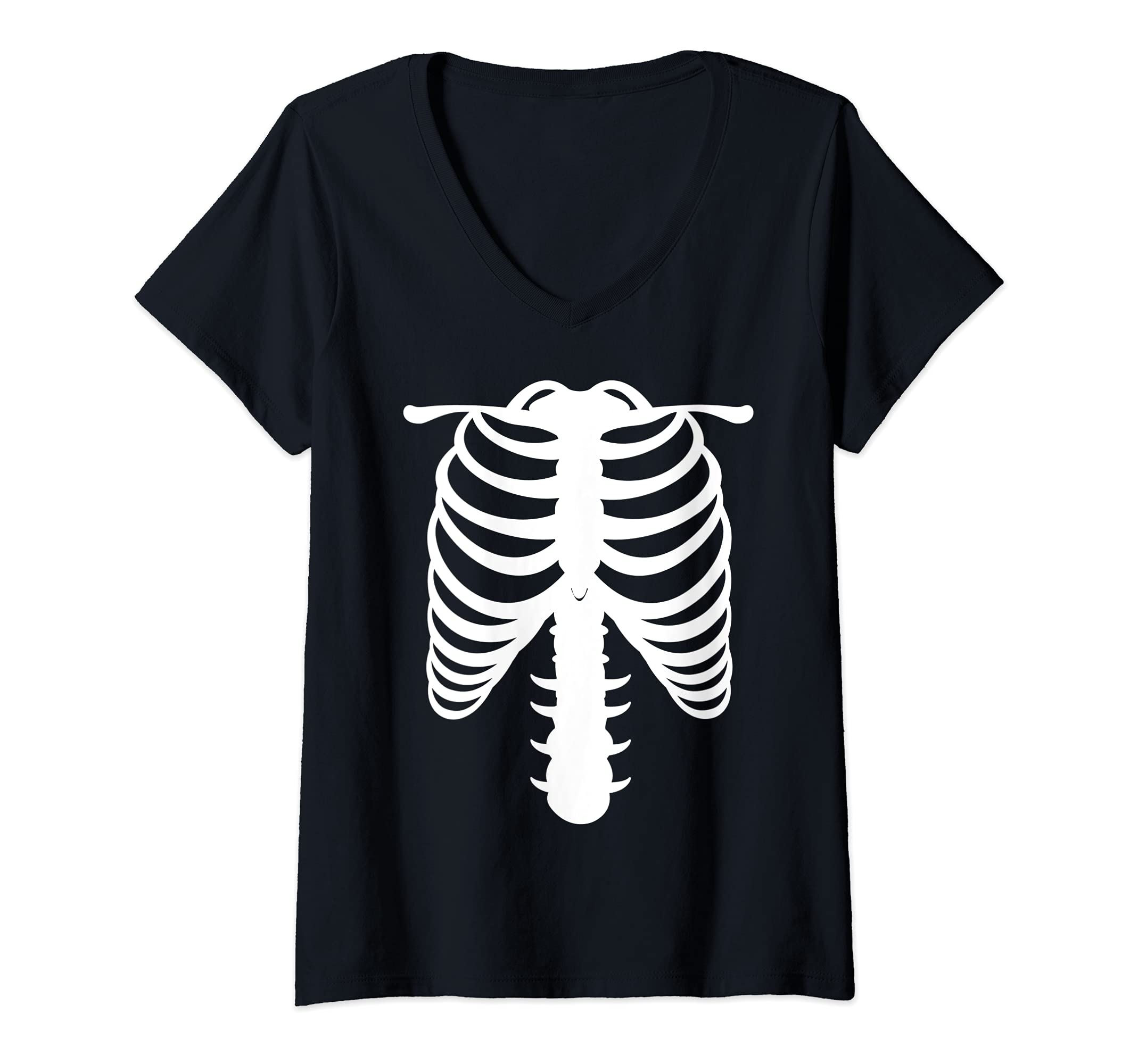 Womens Halloween Skeleton Ribcage Costume V-Neck T-Shirt
