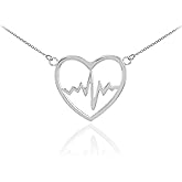 925 Sterling Silver Lifeline Pulse Heartbeat Pendant Open Heart Necklace, 22"