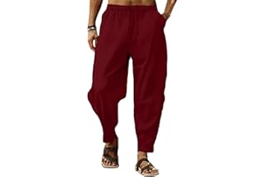 WANKANG Mens Linen Harem Pants Lightweight Drawstring Elastic Waist Yoga Bagge Pants Loose Fit Summer Beach Pants for Men