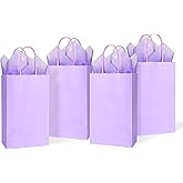DjinnGlory 24 Pack Small Purple Lavender Paper Gift Bags with Handles 9x5.5x3.15 Inch and 24 Tissue Paper for Business Birthday Wedding Bridal Baby Shower Party Favors Goodies