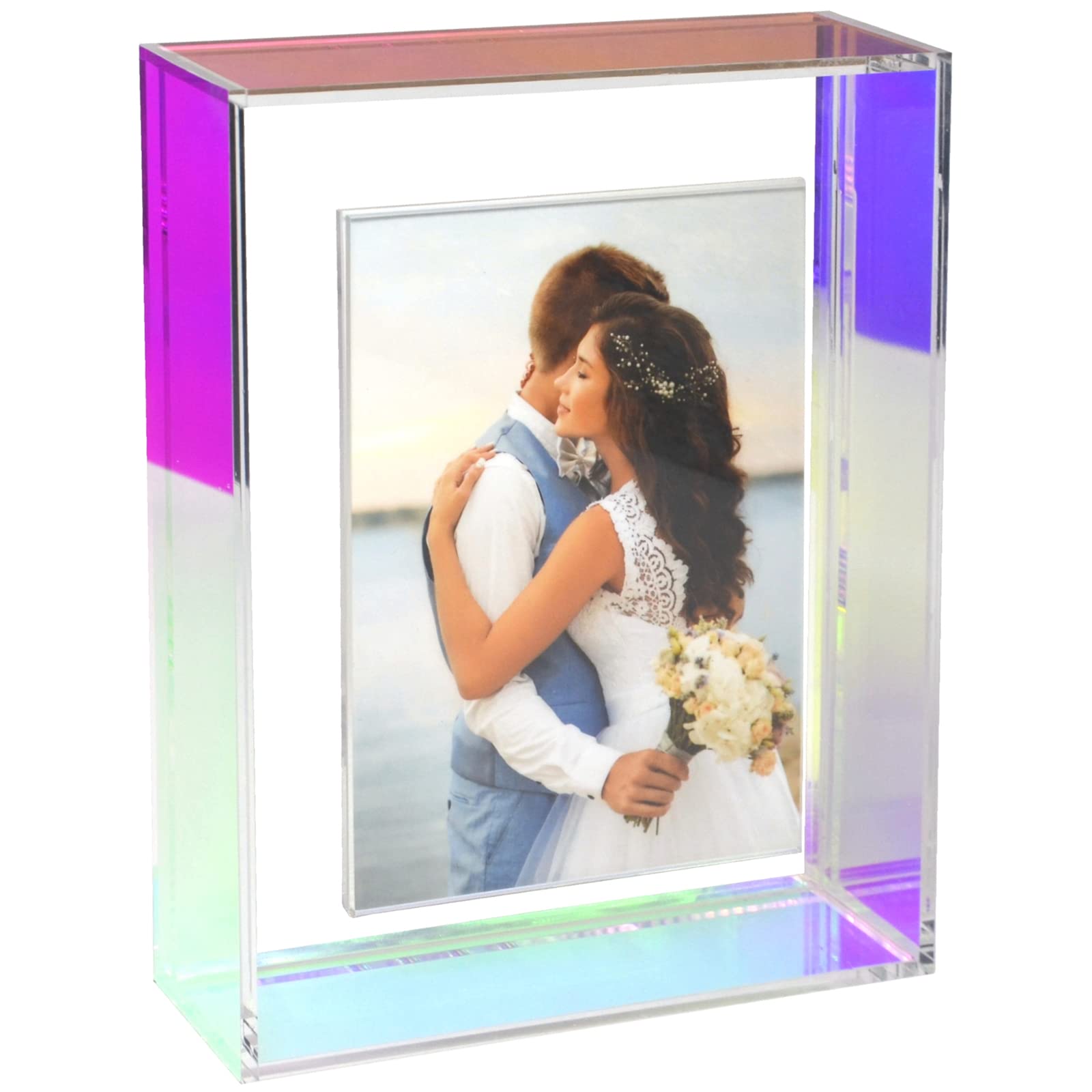 Photo 1 of Mutellstory 8.5 x 11 Acrylic Picture Frame Neon Floating Photo Frame of Wall Mount Desk Tabletop for Certificate Diploma Document Award Degree, Iridescent
