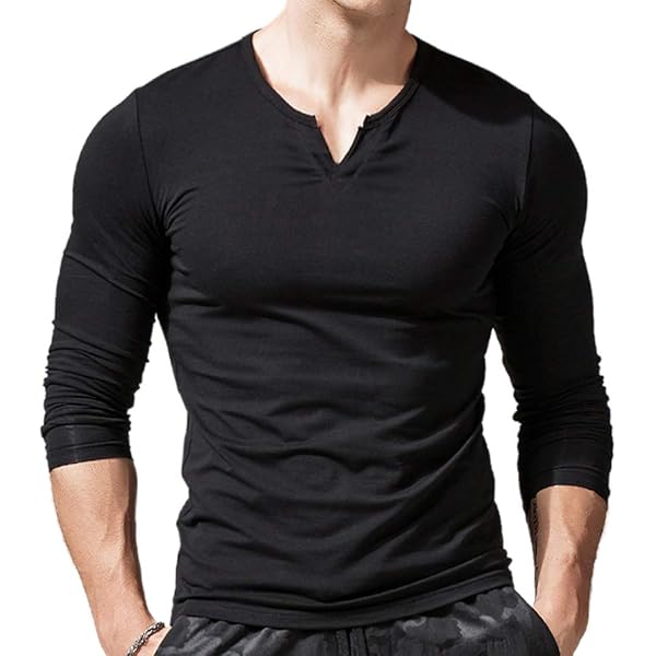Sunshine Code Men's Seamless V-Neck Slim Fit Long Sleeve T