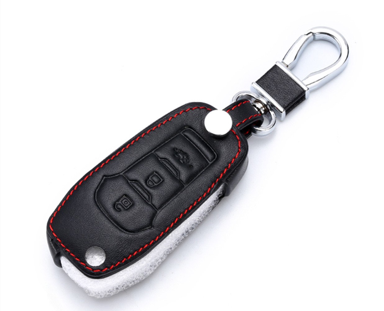 Happyit Leather Car Key Case Cover Car Keychain for Ford F-150 Mondeo Galaxy S-Max Explorer Ranger 2015 2016 2017 2018 3 Buttons Folded Key