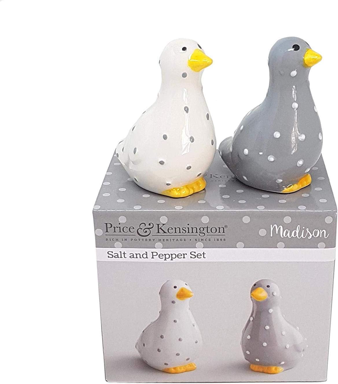 Official Licensed Boxed Duck SPOT White Grey Stoneware Salt Pepper SHAKERS POTS CELLERS