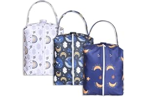 Lmbabter Baby Diaper Wet Dry Bag - 3PCS Diaper Organizer Bag Nappy Pouch Water- resistan Diaper Pod for Baby Diaper Bag,Gym Bag，Travel Bag （Night）
