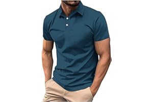 Mens Classic Buttons Shirts Short Sleeve Collared T-Shirt Athletic Slim Fit Pullover Casual Sun Protection Golf Top