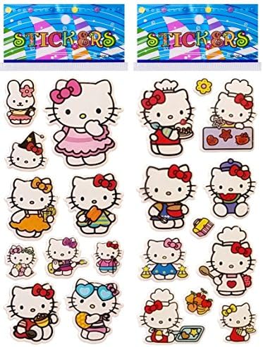 6 Sheets Puffy Dimensional Scrapbooking Party Favor Stickers + 18 Free Scratch and Sniff Stickers - Hello Kitty-2