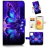 AJOURTEK for iPhone 11, Art Designed Flip Wallet Style Cover Case Fancy Flower Full Body Protection AD003 (#24885 Butterfly)