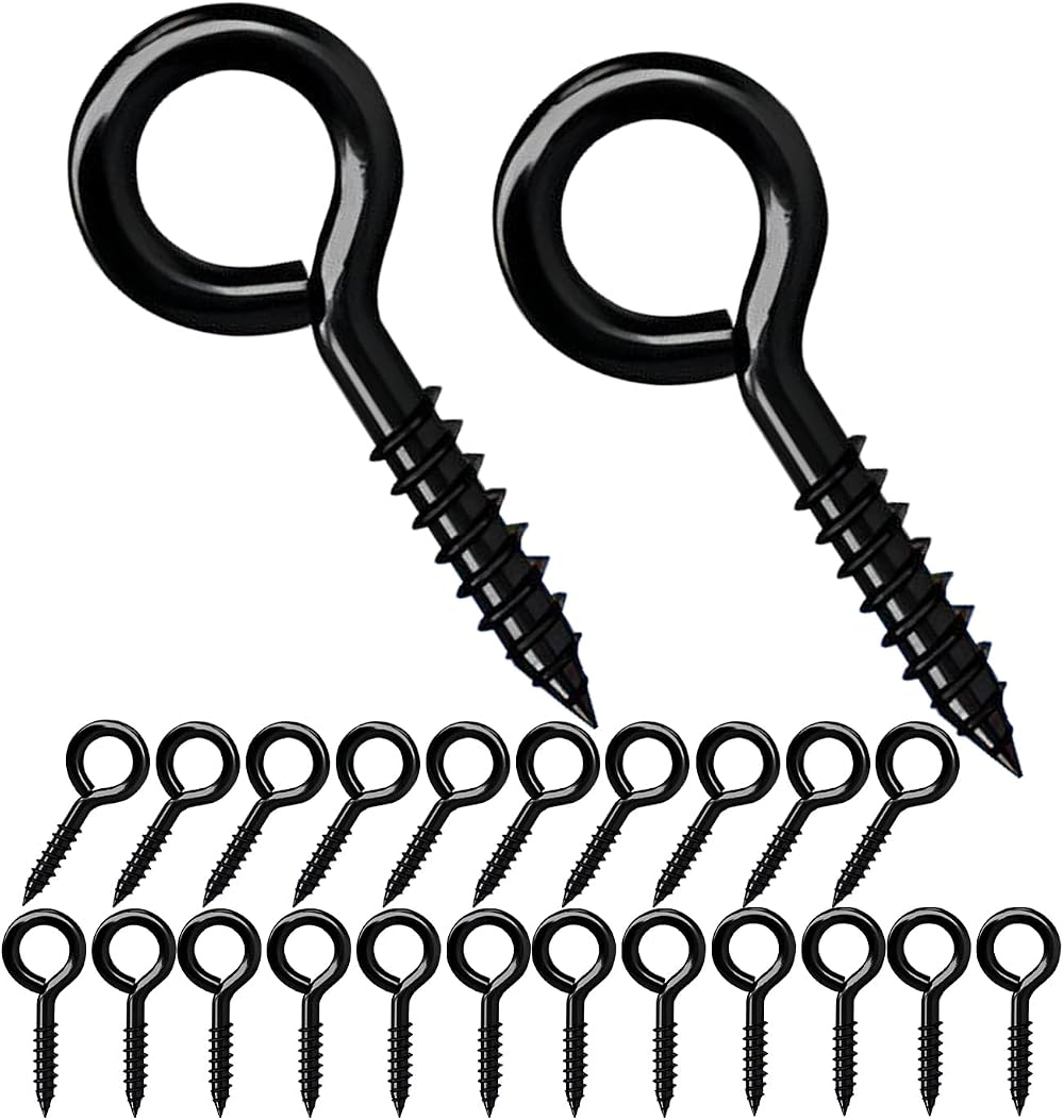 Qrity Pack of 20 Eye Screws 20 mm Ring Screw Hooks Black Q Type