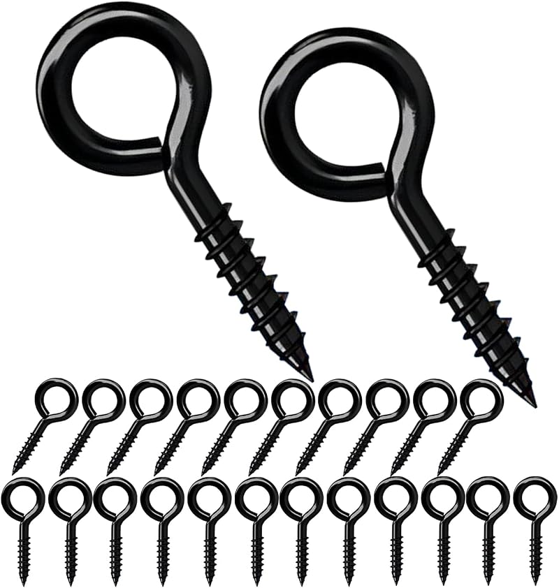 Qrity Pack of 20 Eye Screws 20 mm Ring Screw Hooks Black Q Type