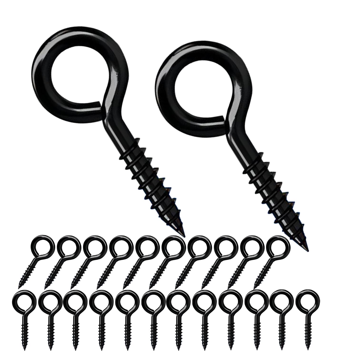 Qrity 10 PCS Eyelet Screws, Eyed Screw Hook 50mm, Self Tapping Screws, Tightening Screw, Ring Screw, Ceiling Hook, Eyebolt, Screw Hole Nail, Black