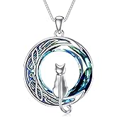 TOUPOP Cat Gifts for Cat Lovers One Two Three Four Cats Necklace Sterling Silver Cats on the Moon Pendant Necklace with Blue Circle Crystal Birthday Christmas Celtic Jewelry Gifts for Women