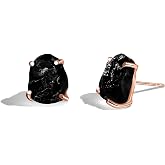 Moon Magic Real Moonstone, Black Obsidian, Onyx Stud Earrings for Women | Authentic Genuine Gemstone Stud &amp; Hoop Earrings for Women, Dainty Crystal Moonstone &amp; Black Stones Jewelry Gift for Her