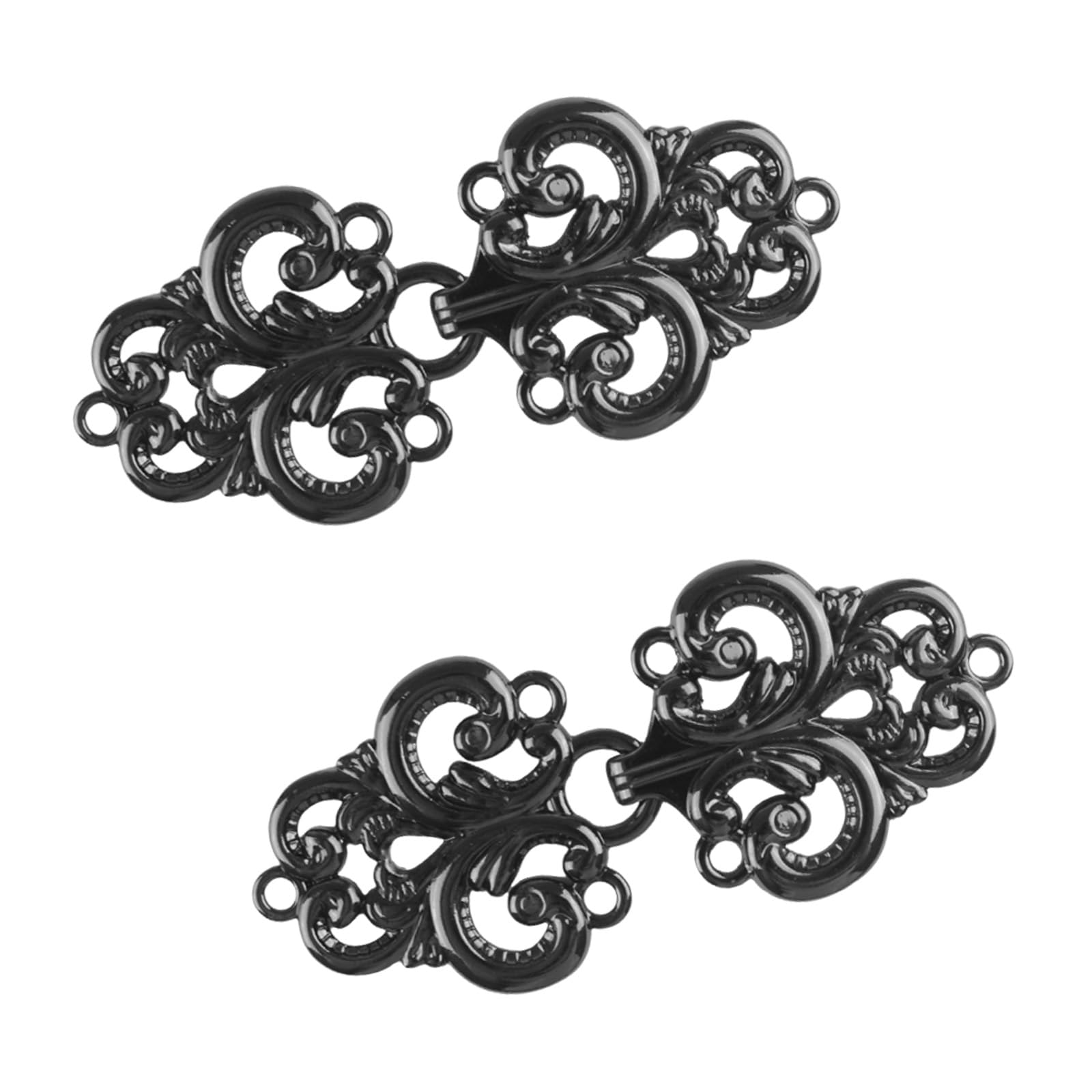WANDIC Cloak Clasp Fasteners, 2 Pairs Swirl Flower Cape Fasteners Sew On Hooks and Eyes Cardigan Clip, Gun-Black