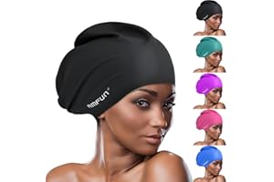 AMFUN Swimming Cap for Long Hair, Extra Large Swimming Caps for Women & Men, Silicone Adult Swim Cap, Waterproof Swimming Hat for Dreadlocks, Weaves, Curls, Hair Extensions, Braids, Afros, Black