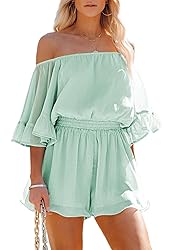 Fixmatti Women's Off The Shoulder Romper Shorts