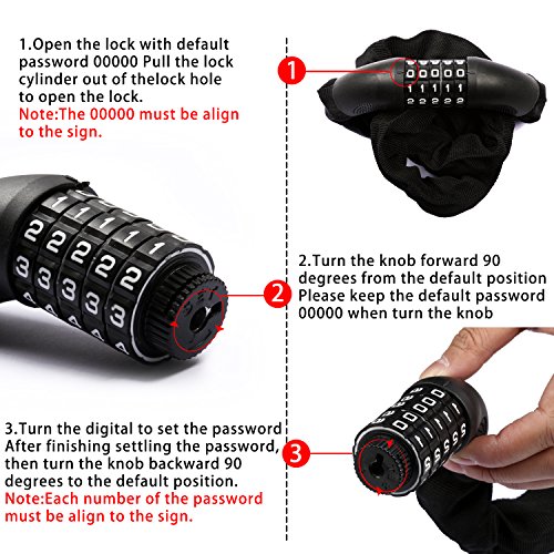 image for SOKLIT Bike Lock 3.2ft Bicycle Chain Lock 5-Digit Resettable Combinati