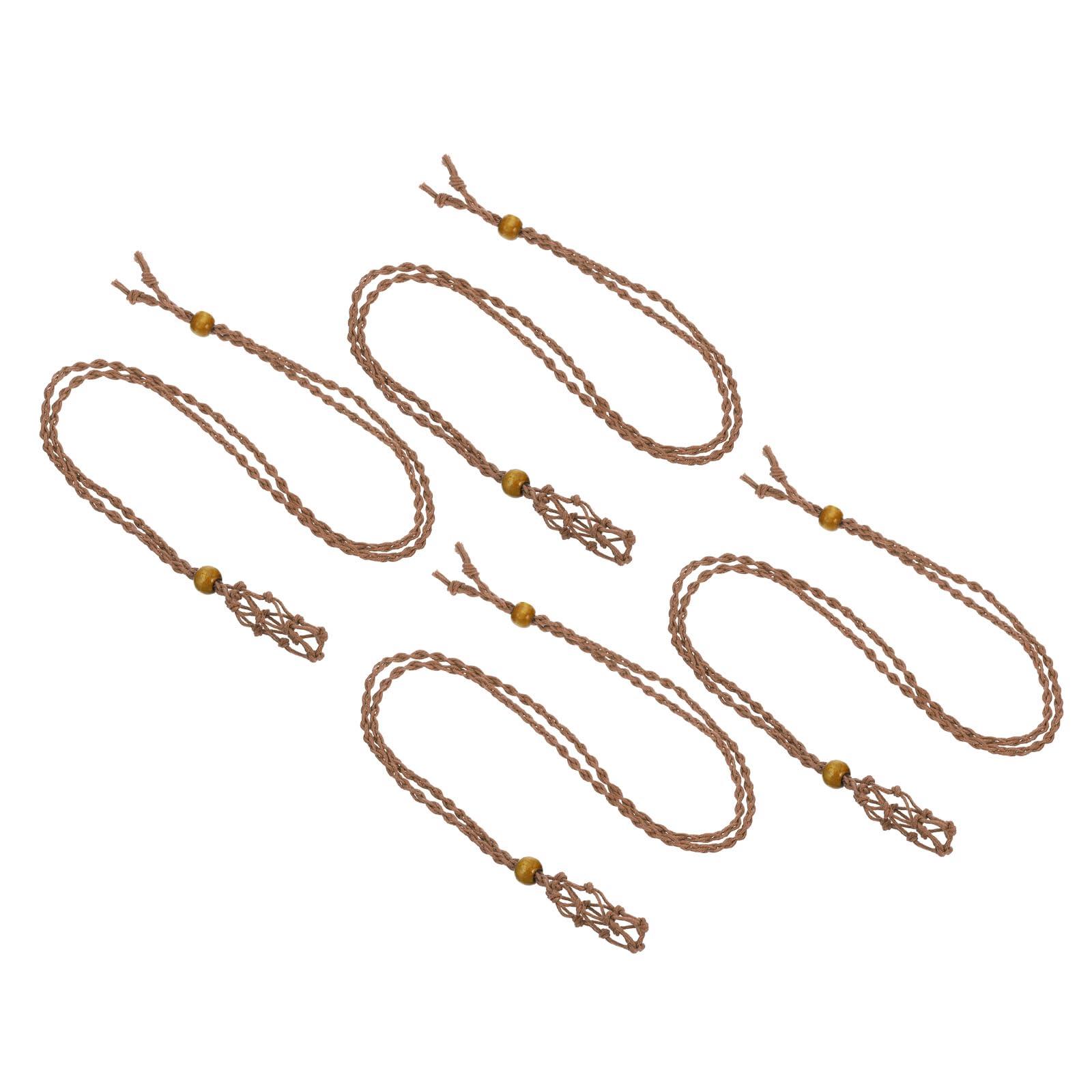 PATIKIL Empty Stone Necklace Holder, 4 Pcs Crystal Stone Holder Cage, Crystal Stone Necklace Cord with Adjustable Length for DIY Bracelet Necklace Jewelry, Coffee