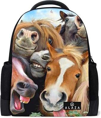 Amazon おもしろ クレイジー 馬 リュック 大容量 おしゃれ レディース 軽量 メンズ 大人 通学 高校生 中学生 小学生 リュックサック プレゼント対応 猫趣 メンズ