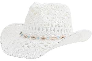 Melesh Straw Cowboy Hat for Women and Men with Shapeable Wide Brim Sun Beach Western Cowgirl Hat