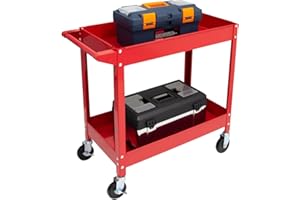 HPDMC 2-Tier Utility Cart 300lbs Capacity Heavy Duty Steel Service Cart with Wheels, Rolling Tool Cart on Wheels, Garage Tool Push Cart for Mechanic, Garage, Workshop, Warehouse, Office