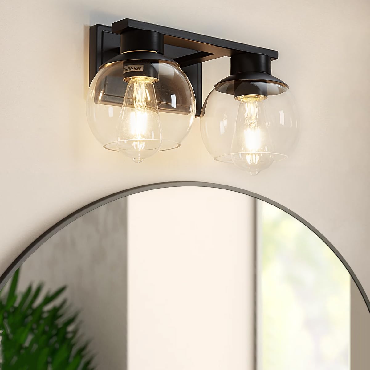Photo 1 of 2-Lights Black Bathroom Vanity Lights, Modern Bathroom Lighting Fixtures with Globe Glass Shade, 14in Matte Black Wall Lamp for Bath Over Mirror Kitchen Living Room Hallway Cabinet Porch
