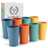 Homienly Reusable Plastic Cups - Wheat Straw Unbreakable Drinking Glasses & Water Glasses | Multi-Color Stackable Plastic Cups, Dishwasher Safe | Glassware & Cup Sets for Kitchen (20 oz 8-Pack)