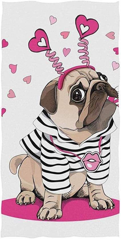 Abel Berth Hundemuster Große Handtücher Süßes Mops-Hundetier-Stern-Herz
