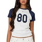 Womens Short Sleeve Jersey Crop Tops Y2k Number Graphic E-Girls Baby Tees Summer Going Out Vintage Slim Fit T Shirt