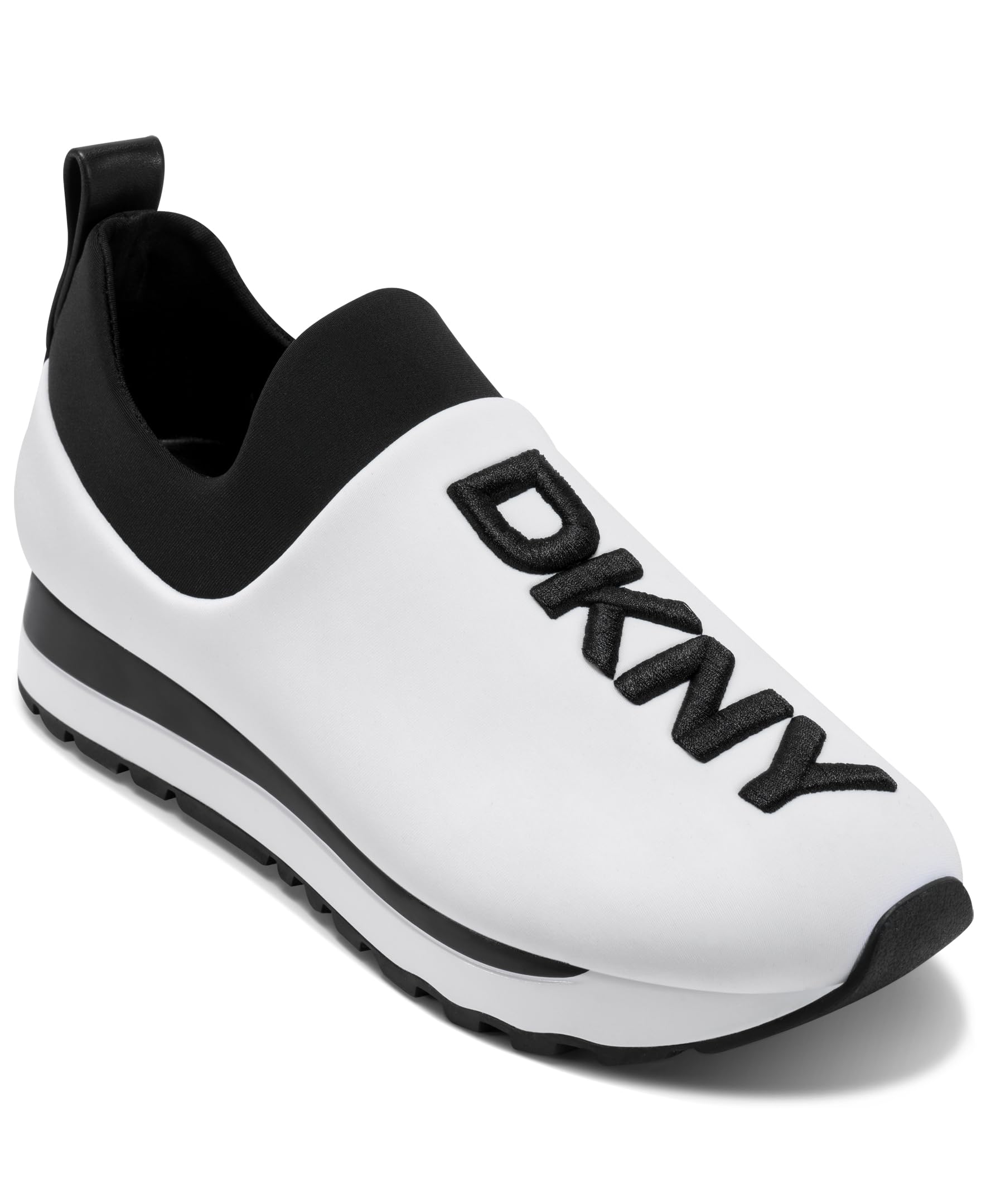 DKNY Women’s Jadyn Slip on Jogger Sneaker, White/Black, 9