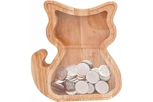 Cat Bank, Cute Money Bank for Boys and Girls, Wooden Cat Bank, Savings Box, Coin Bank, Savings Creative Saving Coin Jar and D