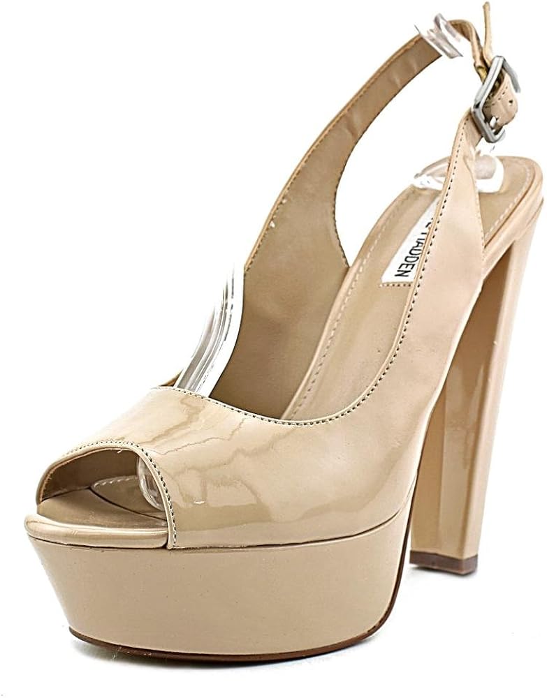 Amazon.com | Steve Madden Gazette Women Open Toe Patent Leather Nude Platform Heel | Shoes